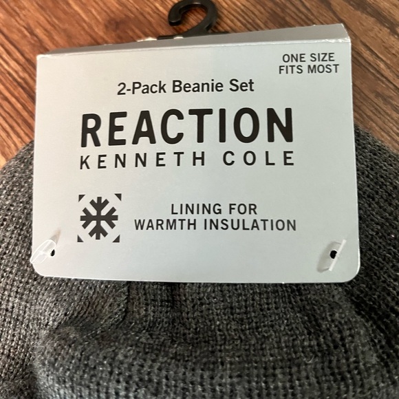 NWT Kenneth Cole REACTION two-pack beanie set. One grey and one black. OS. - Picture 8 of 8